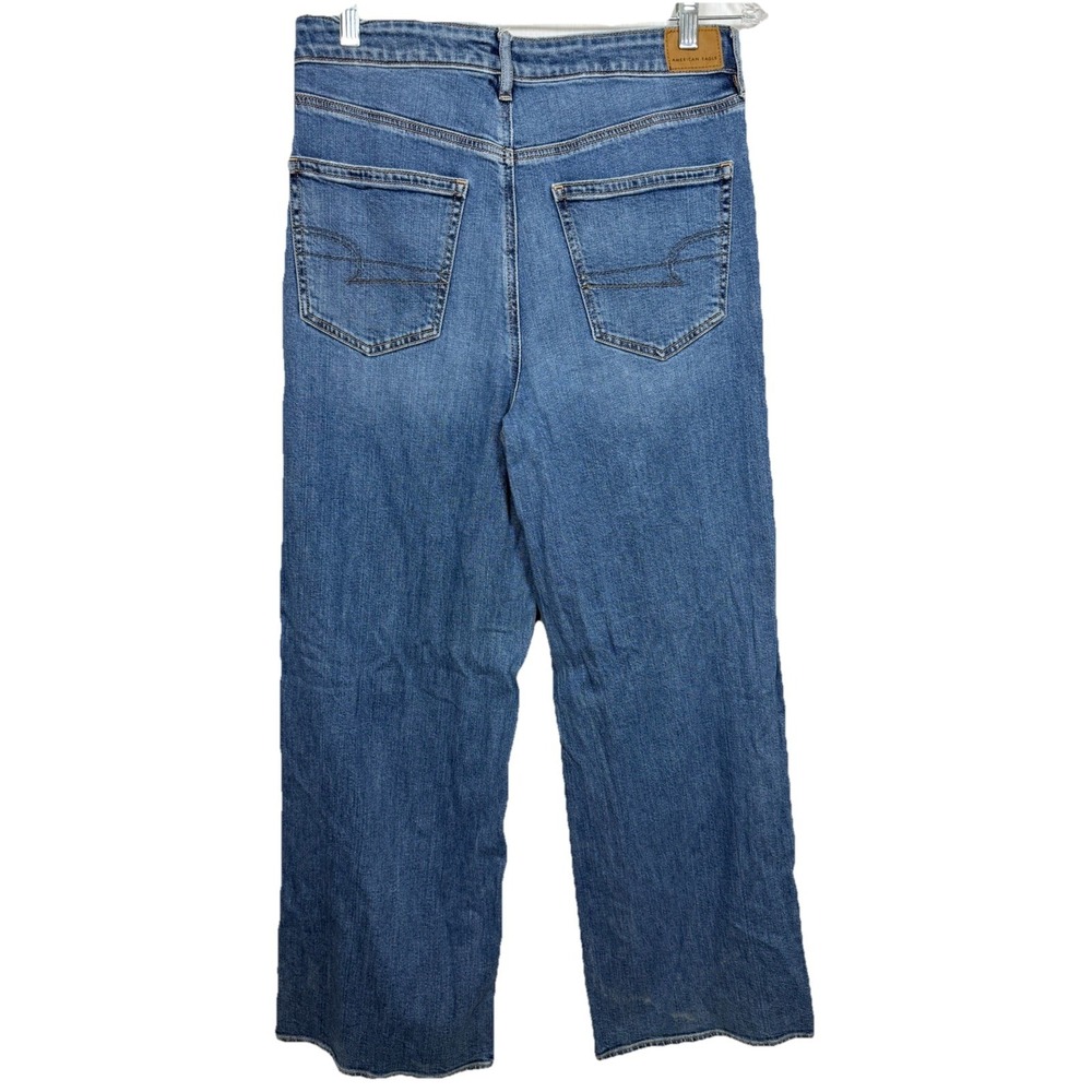 American Eagle Jeans Womens 10 Wide Leg Baggy Denim Super High Rise Distressed - Picture 6 of 11